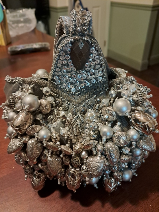 Mary Frances Handbags - Mary Frances Silver Beaded Embellished Satchel Purse